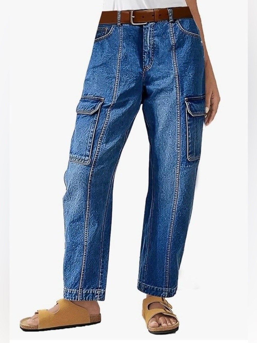 Flamingals Cargo Style Barrel Cropped Jeans